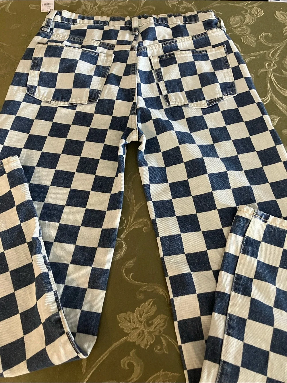 Old Navy Kids Checkerboard baggy wide leg Jeans - Navy & White